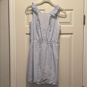 J. Crew Factory Light Blue and White Stripe Ruffle Dress